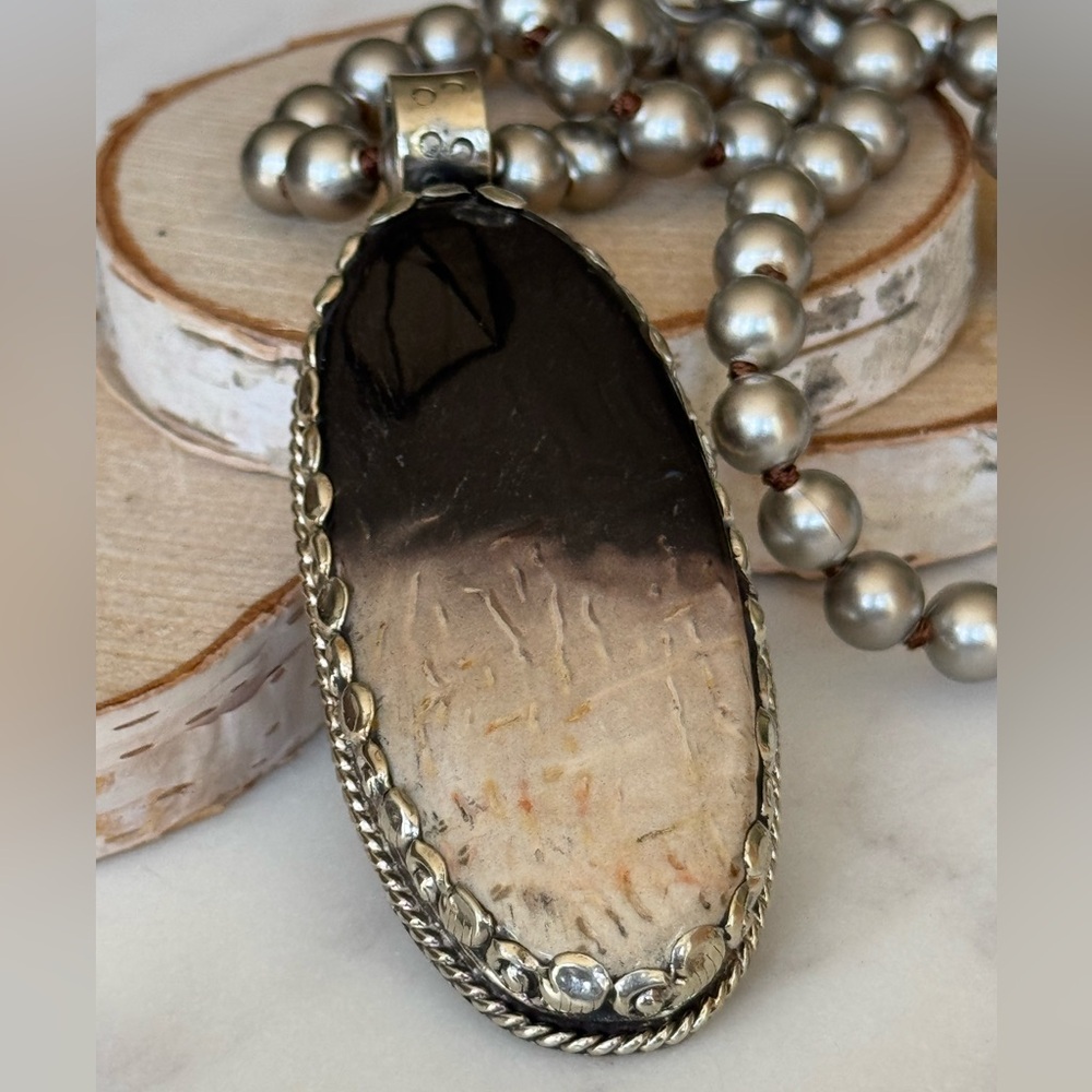 Black to Tan Agate Pendant Necklace on a 20” chain